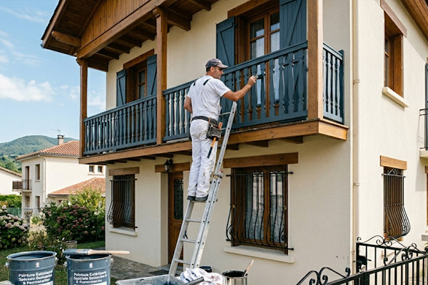 Application de peinture de protection extérieure sur les éléments de charpente et boiseries